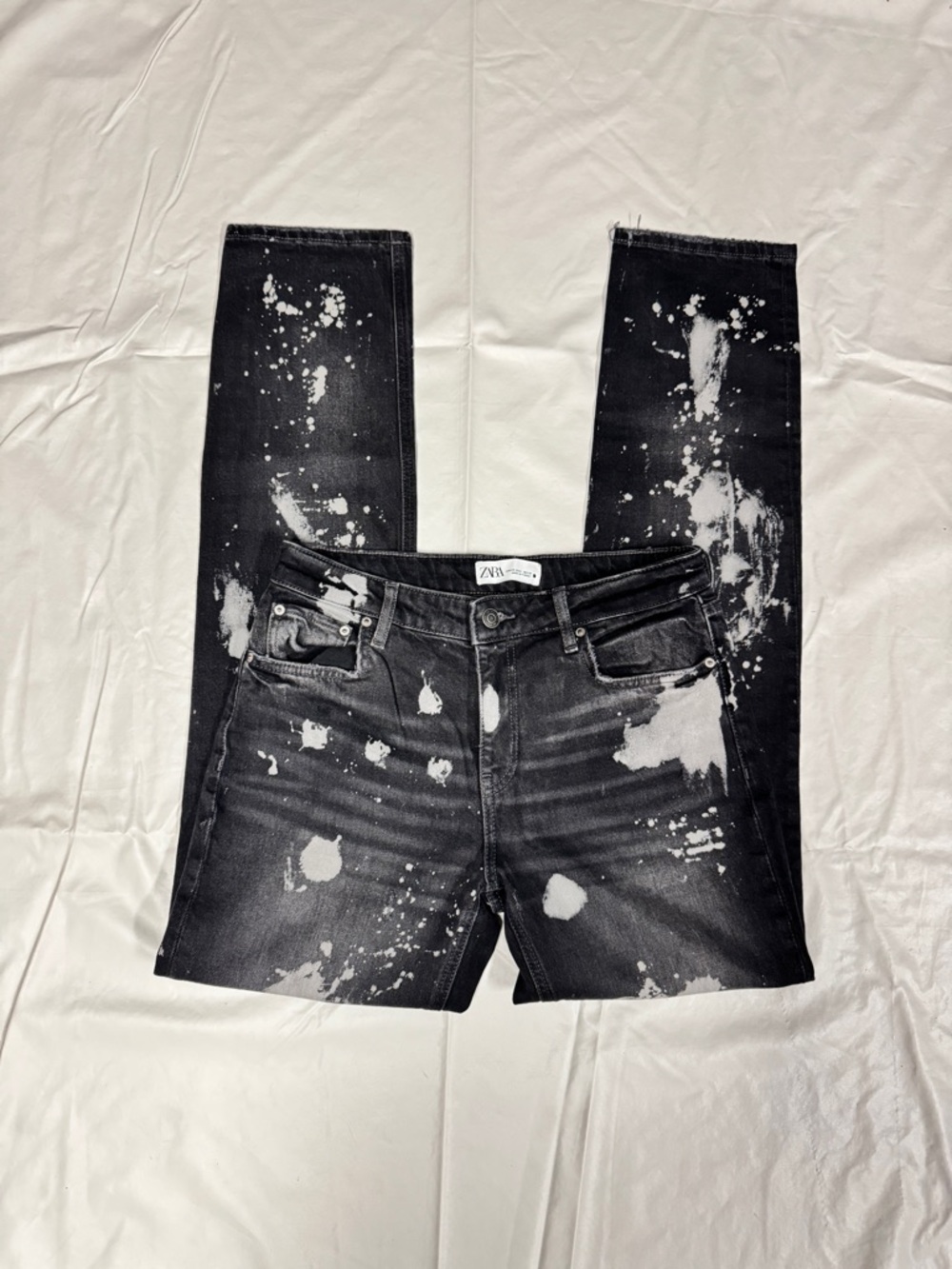 Zara Black and White Paint-Splatter Slim Jeans